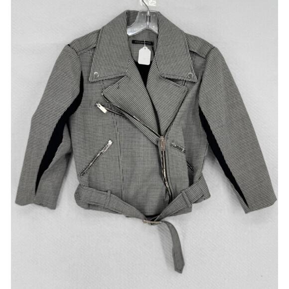 Christopher Kane Jackets & Blazers - Christopher Kane Black White Houndstooth Wool Collared Moto Jacket Sz 8 NEW